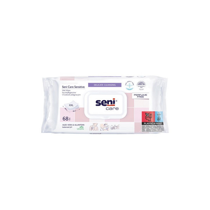 Seni Care Sensitive Chusteczki Nawilżane XXL (68 szt.) | Bezzapachowe