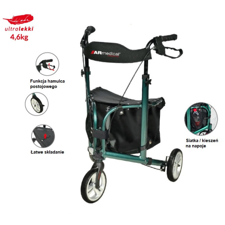 Balkonik Trójkołowy Armedical SUPER LIGHT z Siedziskiem | Aluminiowy